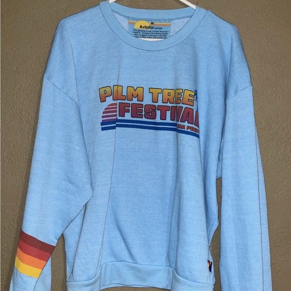 AVIATOR NATION Palm Tree Festival Dana Point Blue Crew Sweatshirt Men’s Medium